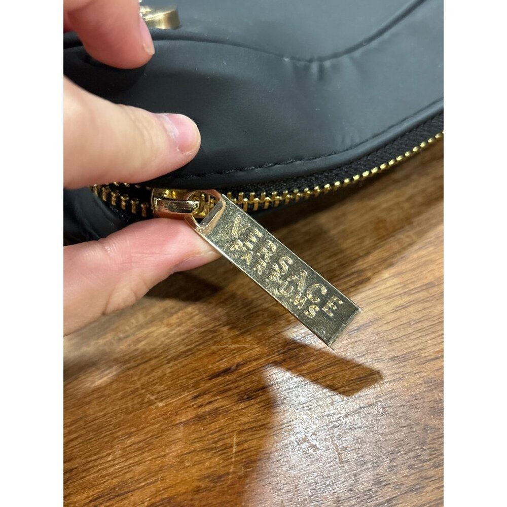 Versace Parfums Black Nylon Crossbody Bag With Gold Medusa Logo Greek Key Strap - Picture 8 of 15